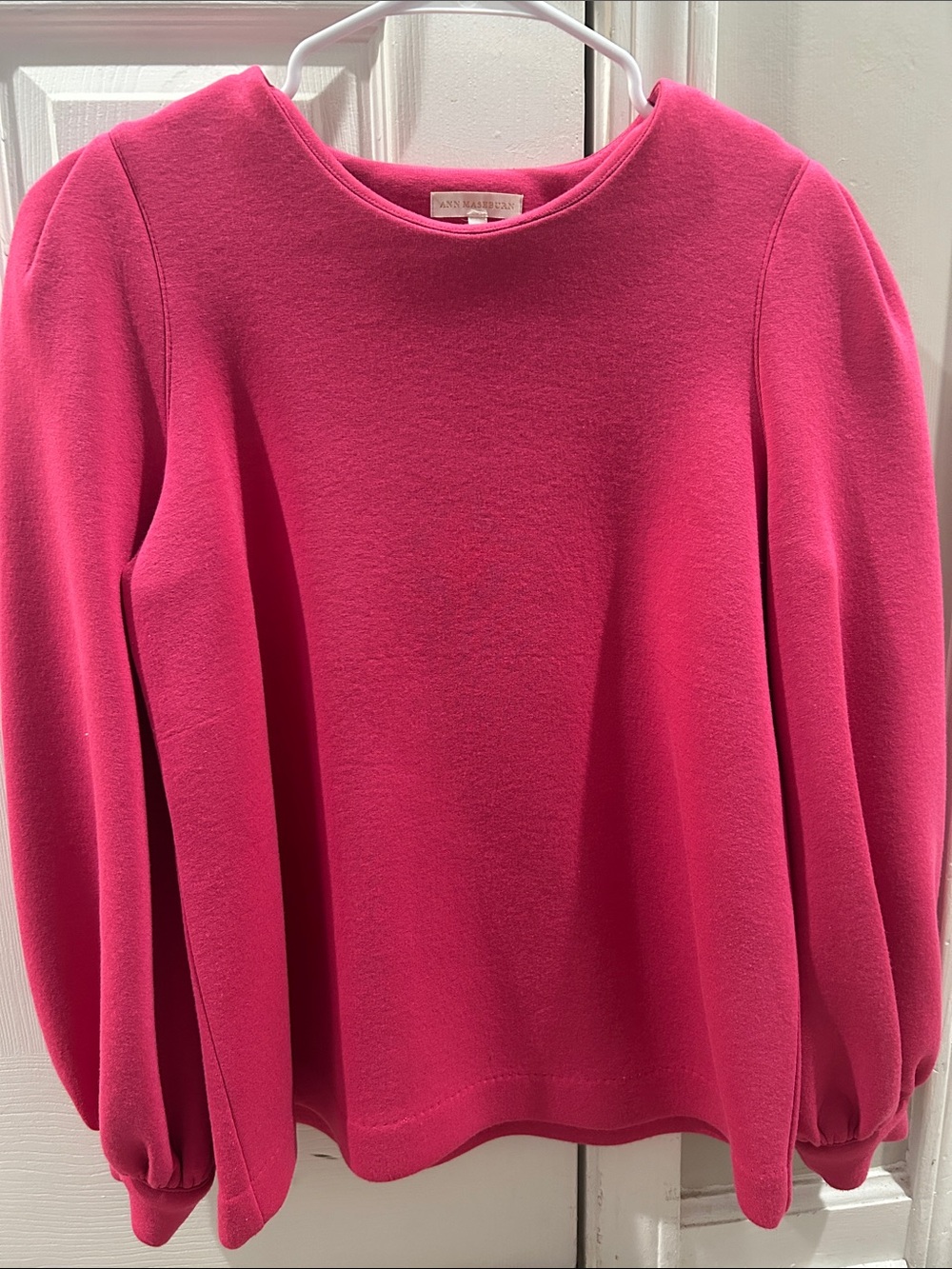 ANN MASHBURN Bright Pink Puff-Sleeve Crewneck Sweatshirt